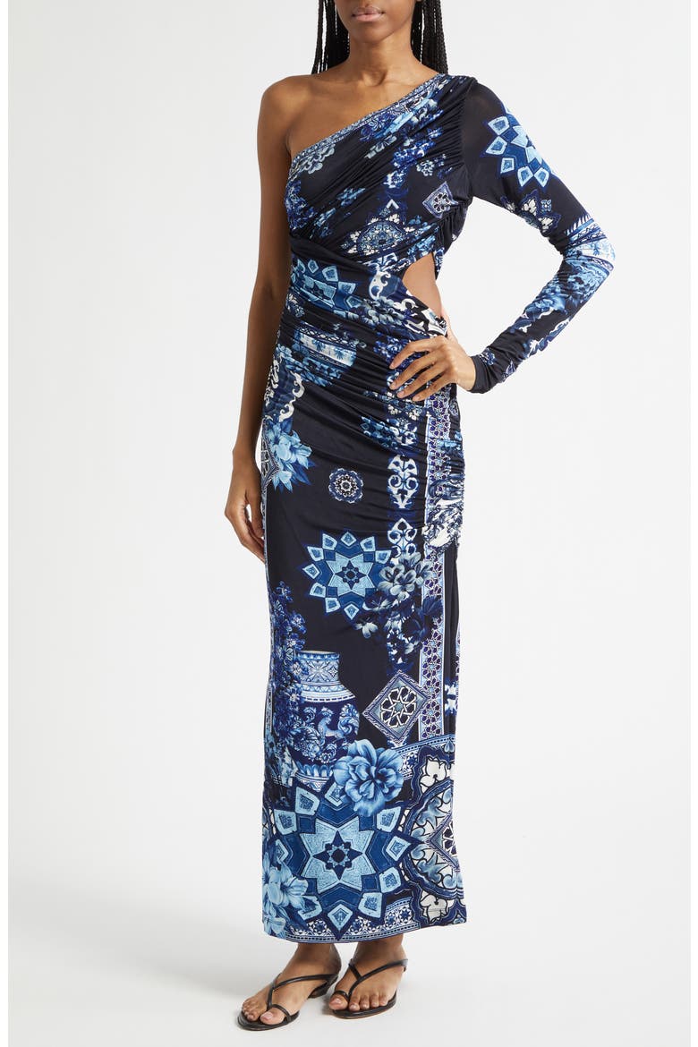 A Tiled Wonderland Cutout One-Shoulder Jersey Dress, Alternate, color, A TILED WONDERLAND
