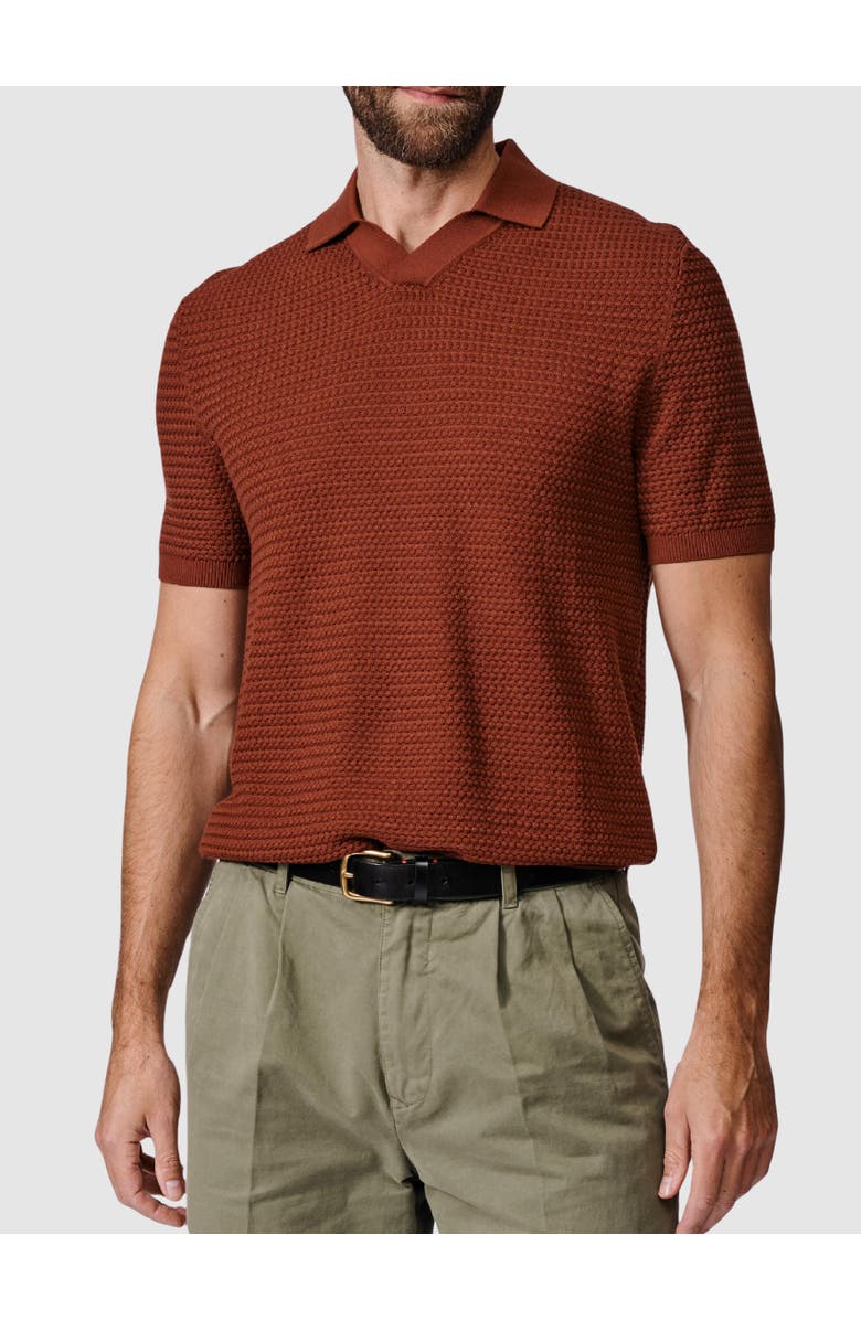 Aubin Alford Textured Cotton Polo Shirt, Alternate, color, Rust