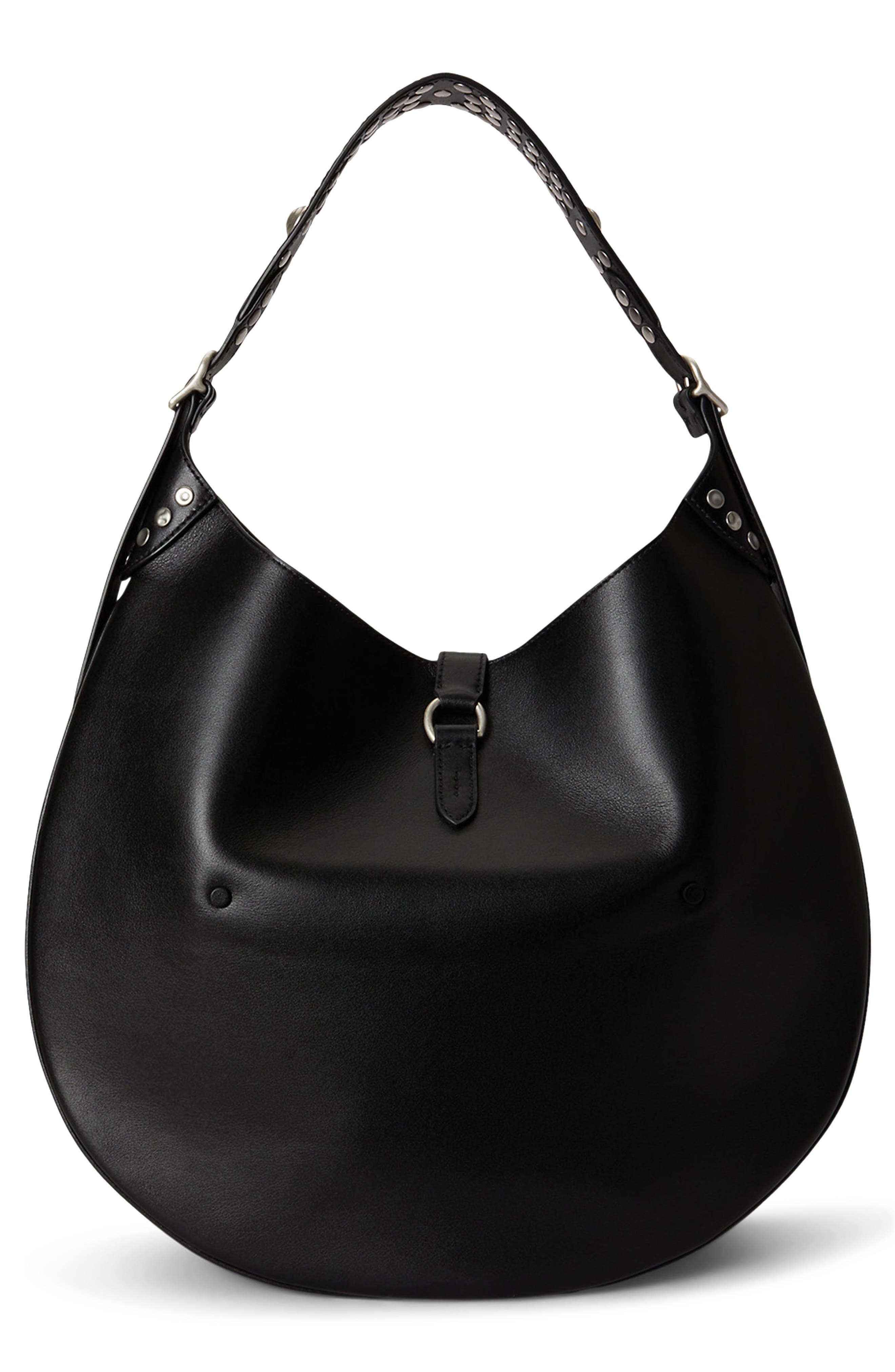 ID Leather Shoulder Bag, Alternate, color, BLACK
