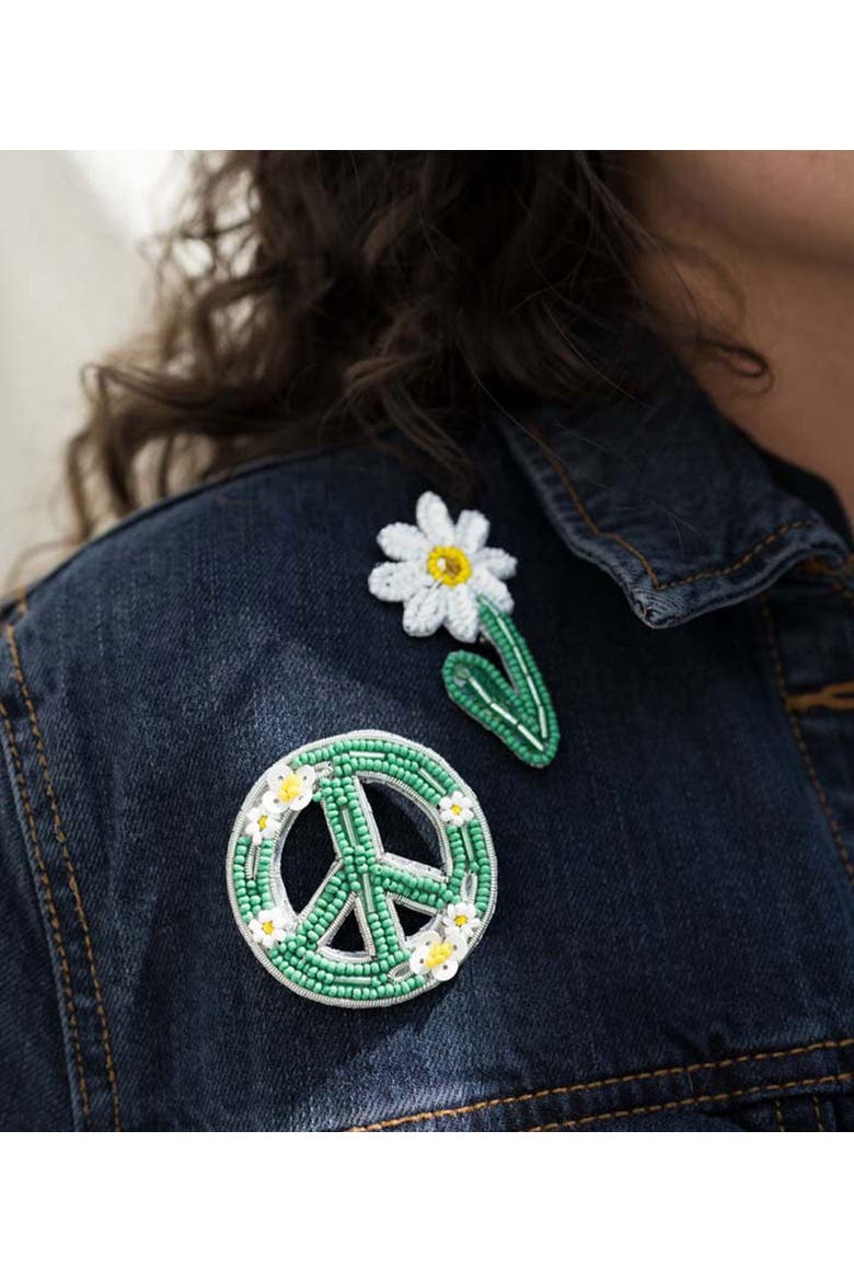 Bala Mani Beaded Peace Brooch Pin, Alternate, color, Green