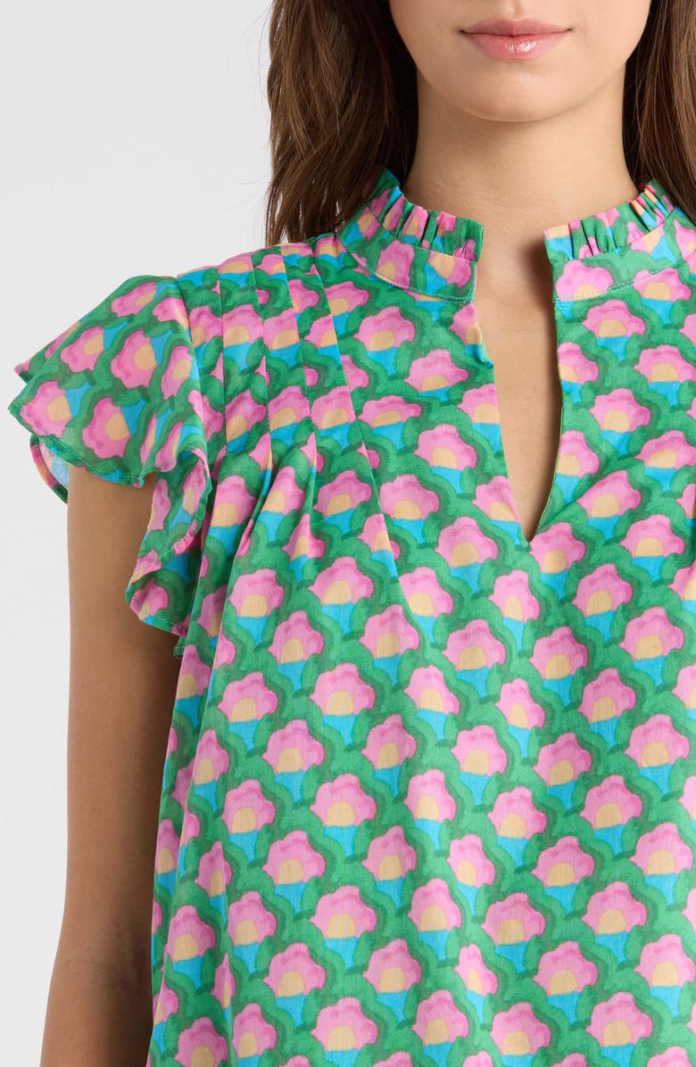 SUGARLIPS Zury Floral Everly Split Neck Stretch Cotton Top, Alternate, color, Coral-Multi