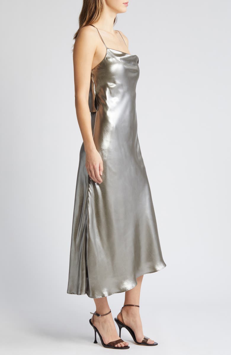 Du Paradis Metallic Asymmetric Hem Dress, Alternate, color, 
