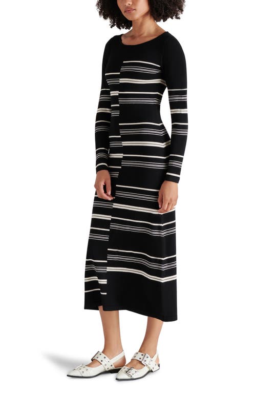 STEVE MADDEN STEVE MADDEN RAYSSA MIXED STRIPE LONG SLEEVE MIDI SWEATER DRESS 