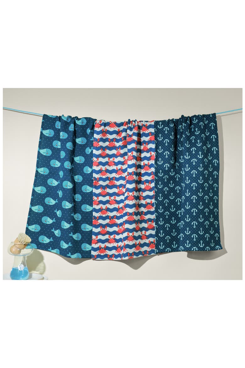 Set of Three Coastal Charm Nautical Kitchen Towels, Alternate, color, NAVY/ CRIMSON/ WHITE