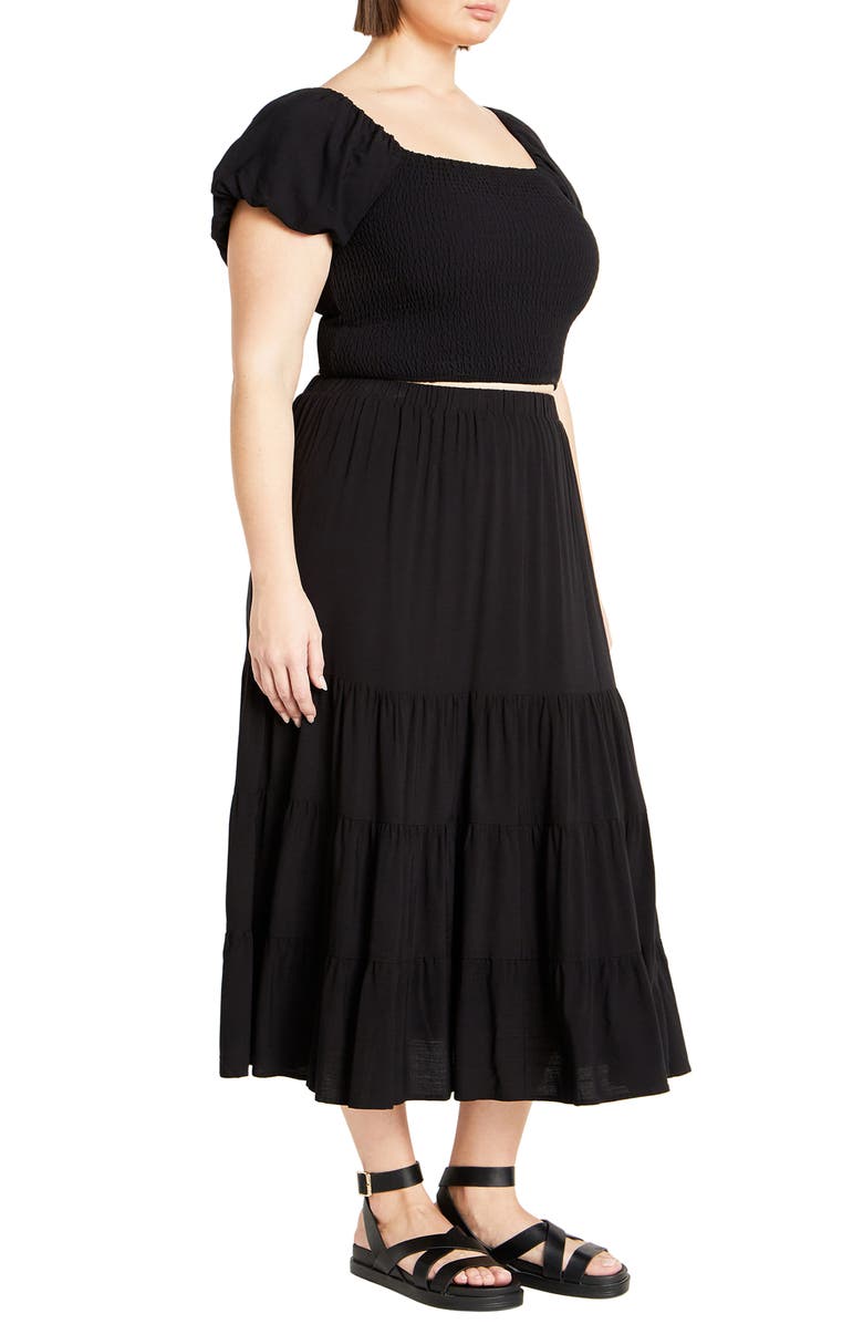 City Chic Dylan Smocked Puff Sleeve Crop Top, Alternate, color, Black