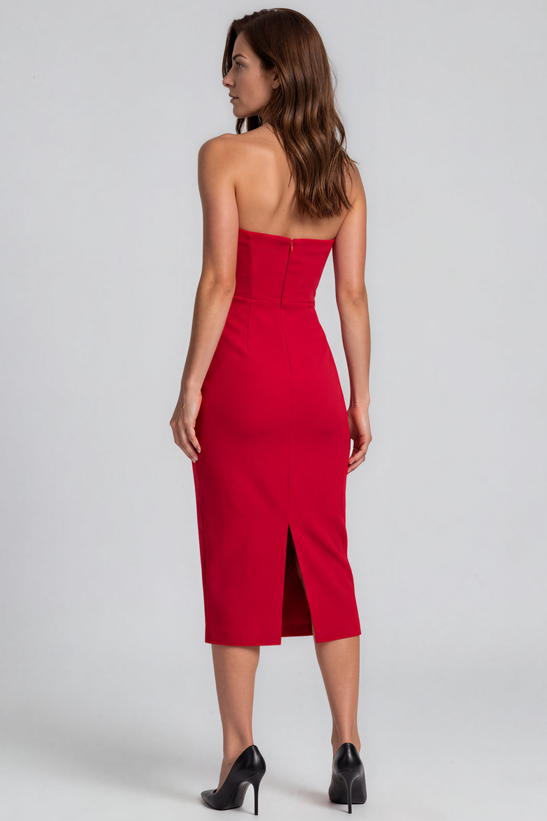Strapless Crepe Cocktail Dress, Alternate, color, Red