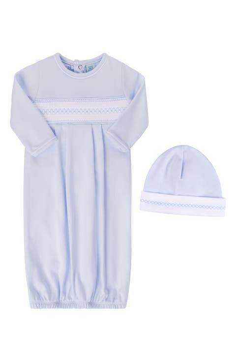 Smocked Argyle Cotton Gown & Bonnet Set (Baby)