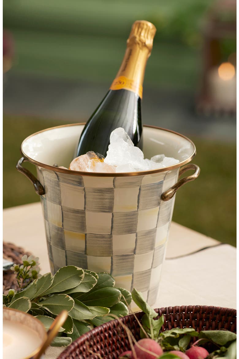 Sterling Check Enameled Steel Wine Cooler, Alternate, color, GREY/ WHITE