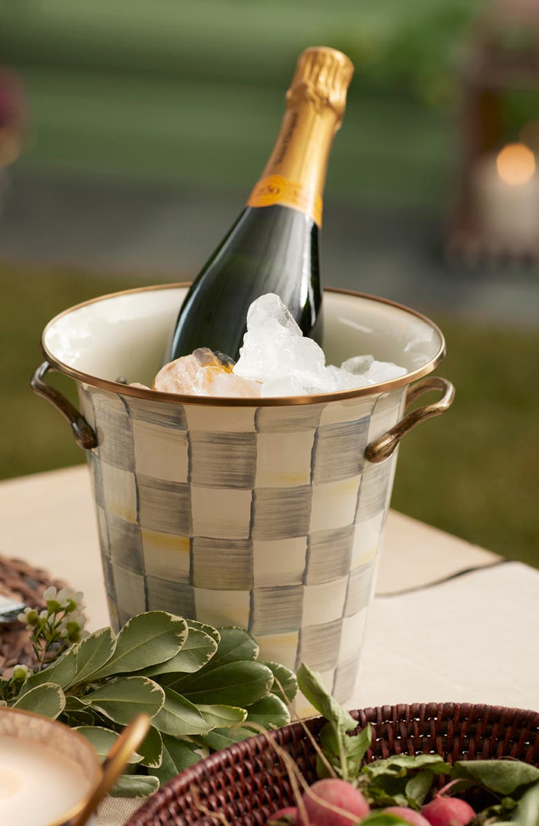 MACKENZIE CHILDS Sterling Check Enameled Steel Wine Cooler, Alternate, color, Grey/ White