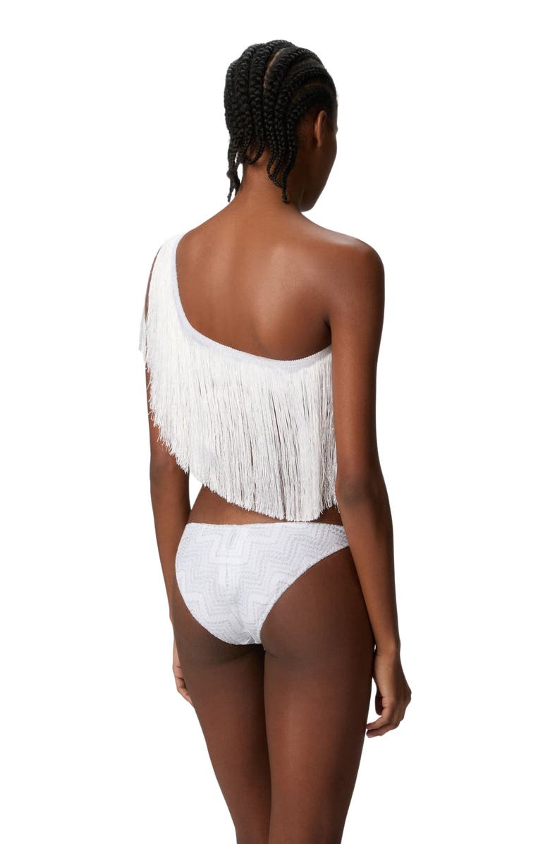 Missoni One-shoulder Zigzag Lamé Viscose Bikini With Fringes, Alternate, color, Silver