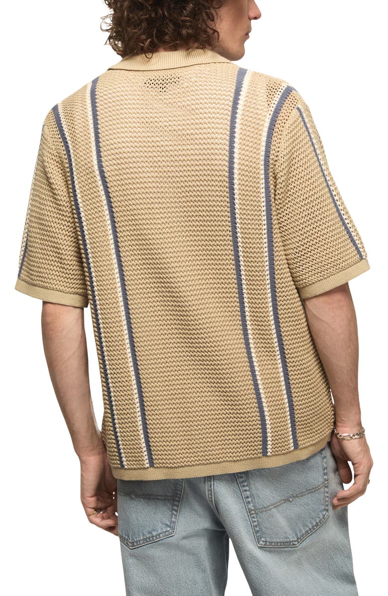 Lucky Brand Stripe Short Sleeve Cotton Button-Up Sweater, Alternate, color, Tidal Foam