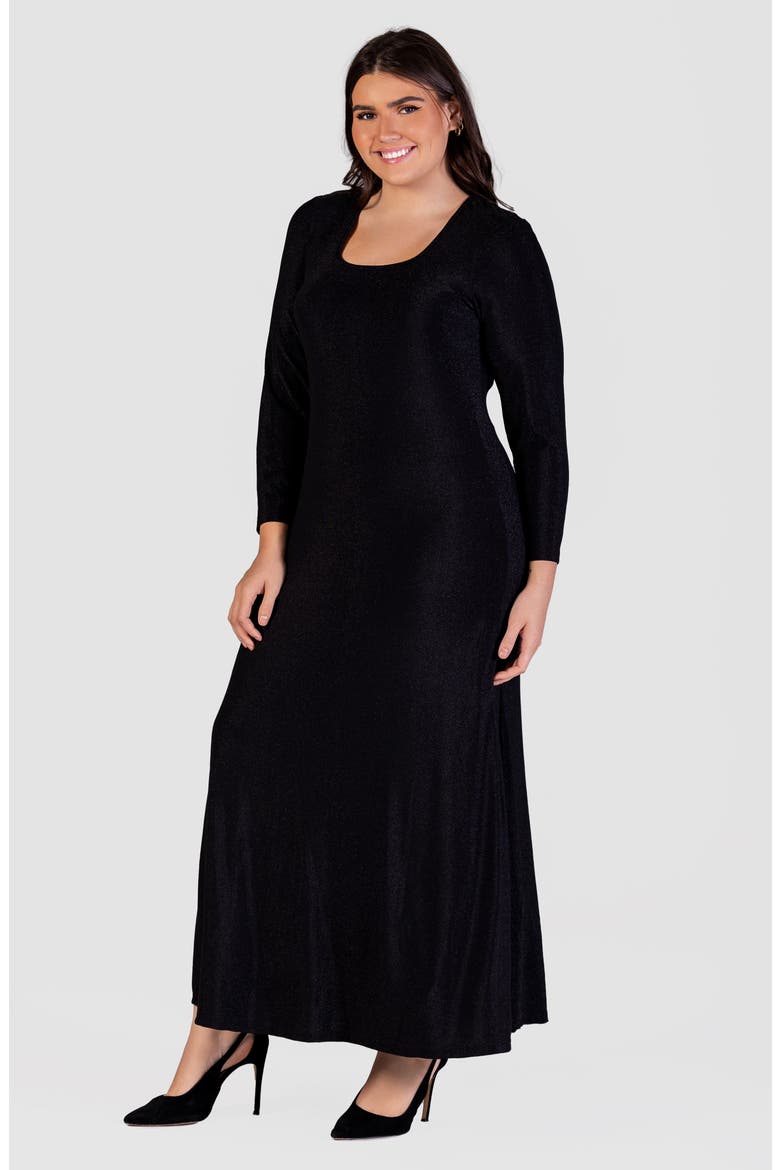 Shimmer Knit Long Sleeve Maxi Dress, Alternate, color, BLACK