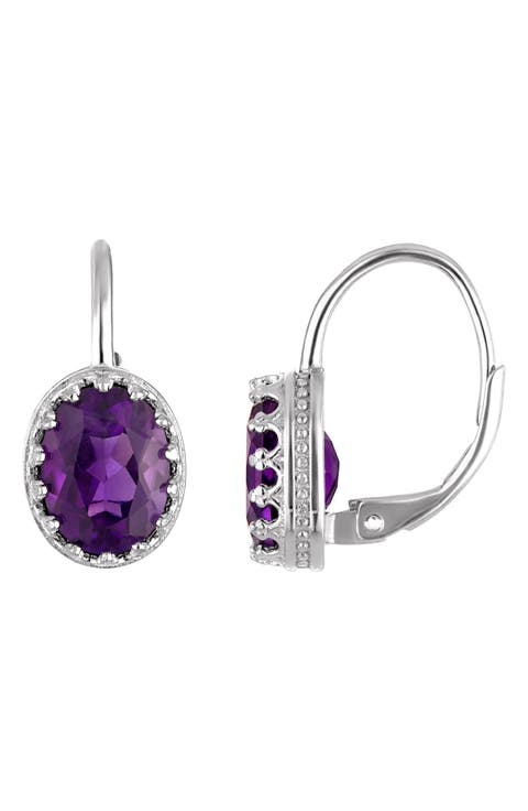 Sterling Silver Oval Gemstone Drop Earrings