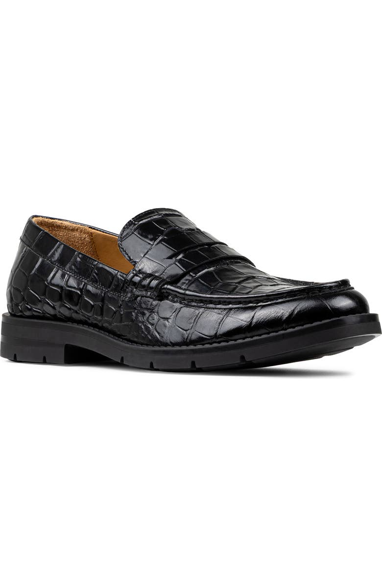 Donald Pliner Caiden Croc Embossed Penny Loafer, Main, color, Black