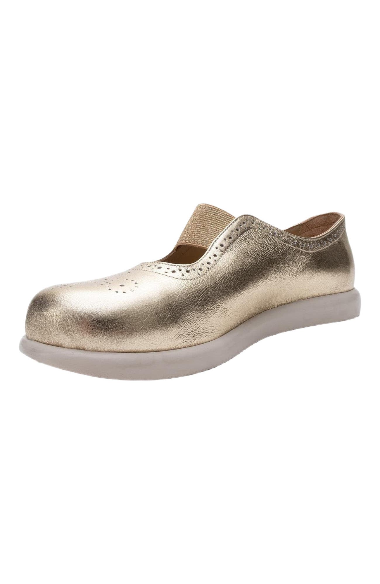 Forever & Always Shoes CHELLE Elastic Leather Flat, Alternate, color, Gold Leather