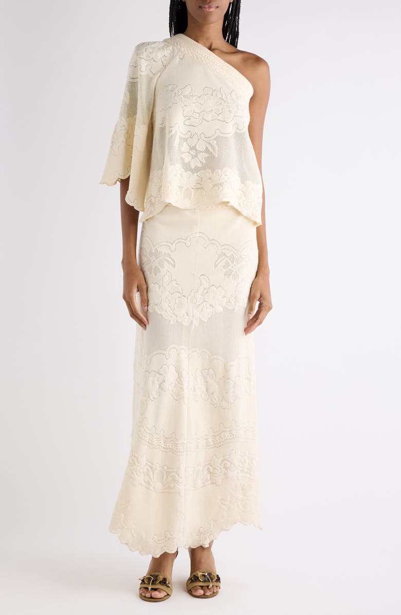 Isabel Marant Shilo Cotton Blend Floral Jacquard One-Shoulder Top, Alternate, color, Ecru