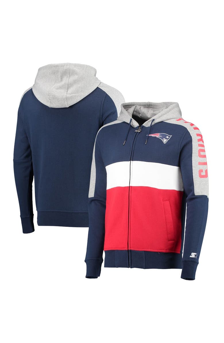 STARTER Men's Starter Navy/Red New England Patriots Playoffs Color Block Full-Zip Hoodie, Main, color, Navy