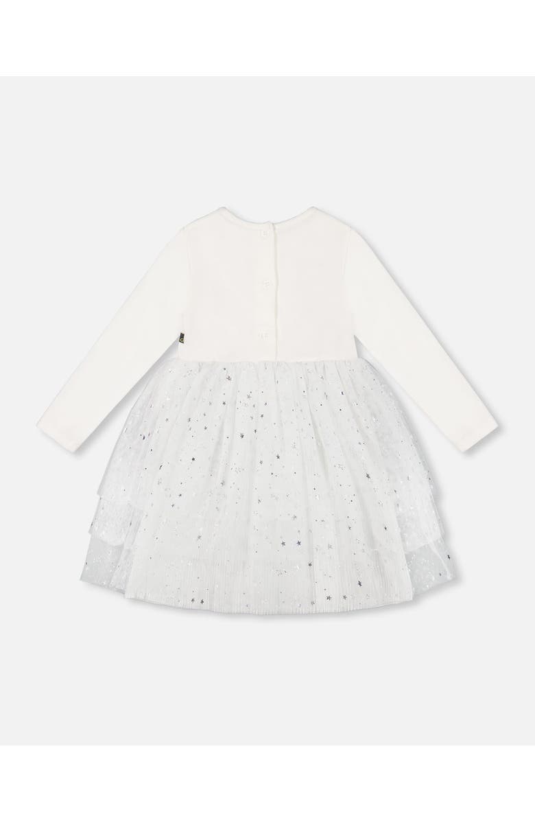 Deux par Deux Little Girl's Bi-Material Dress With Glittering Tulle Skirt Off White, Alternate, color,
