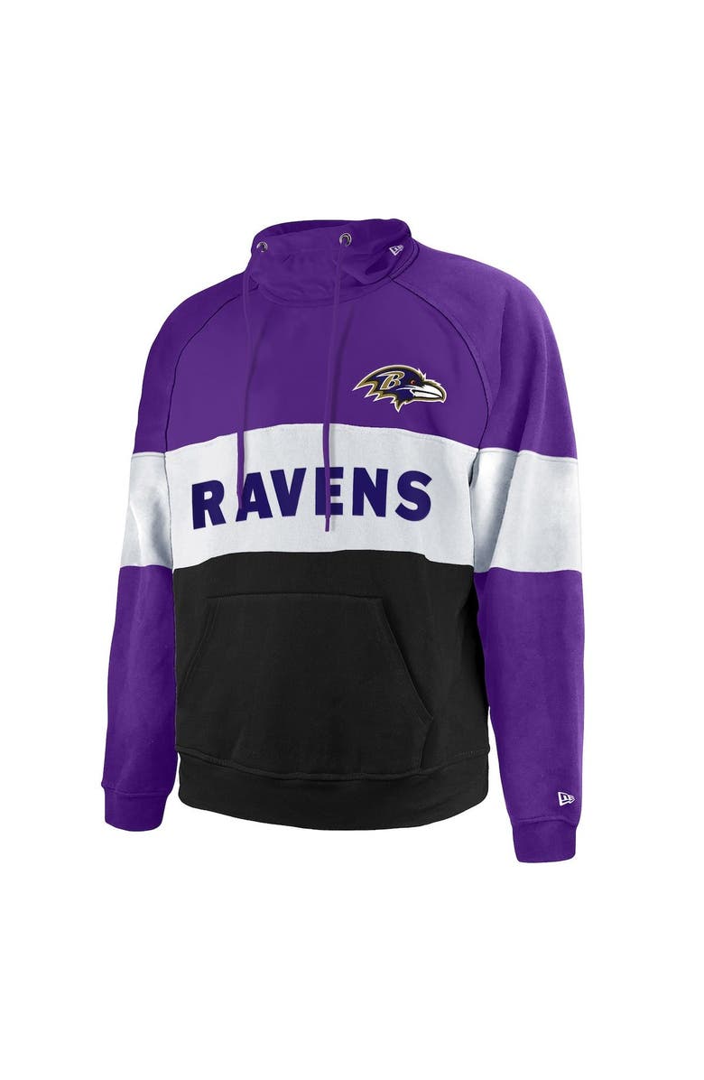 New Era Men's New Era Black/Purple Baltimore Ravens Big & Tall Current Colorblock Raglan Fleece Pullover Hoodie, Alternate, color,