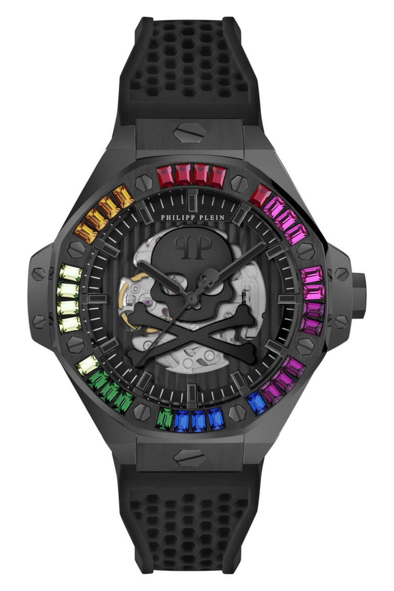 $keleton Royal Silicone Strap Watch, 46mm, Main, color, BLACK