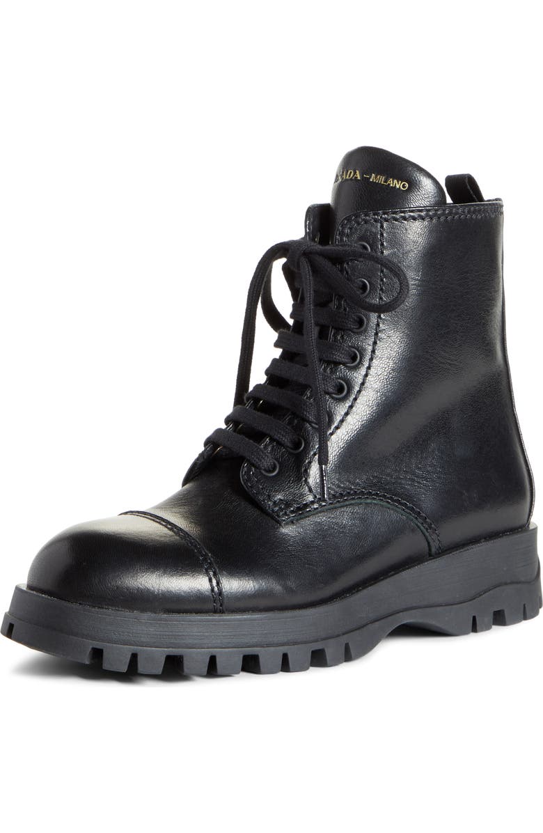 Prada Lace-Up Combat Boot, Main, color,