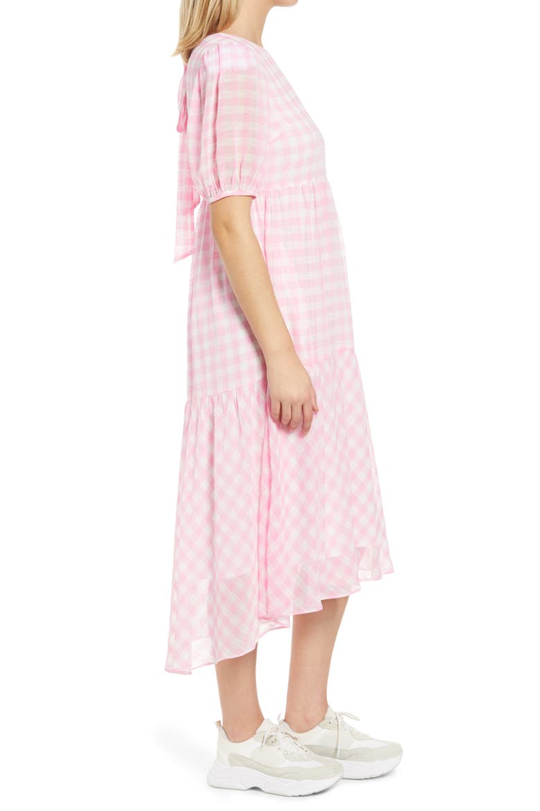 Gingham Print Midi Dress, Alternate, color, PINK