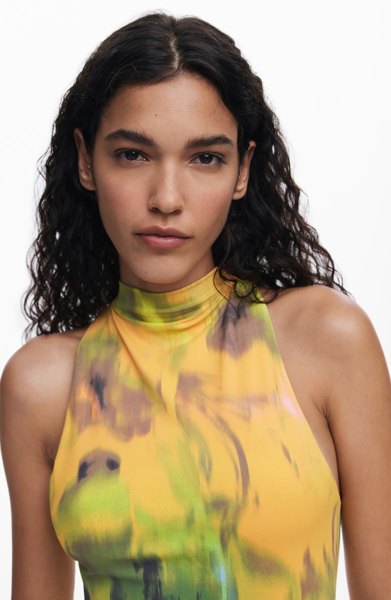 Desigual Printed Sleeveless Body-Con Minidress, Alternate, color, Yellow