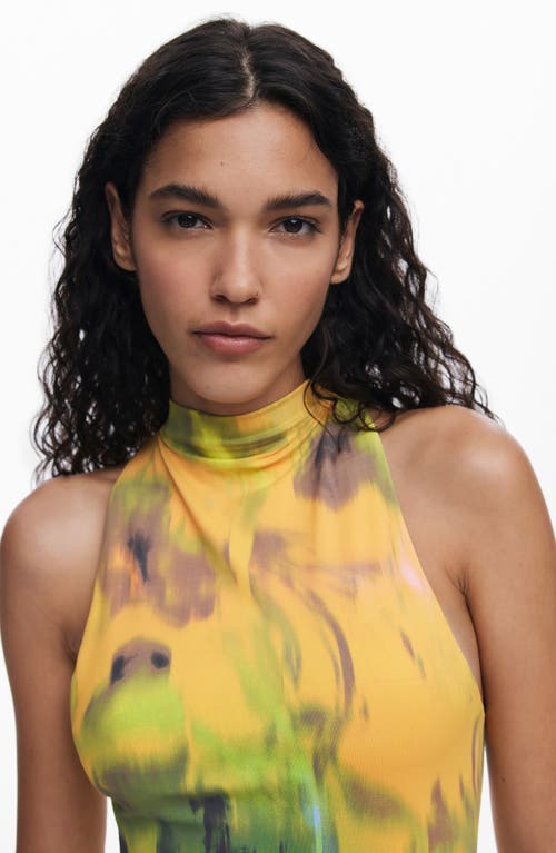 Desigual Printed Sleeveless Body-con Minidress In Yellow
