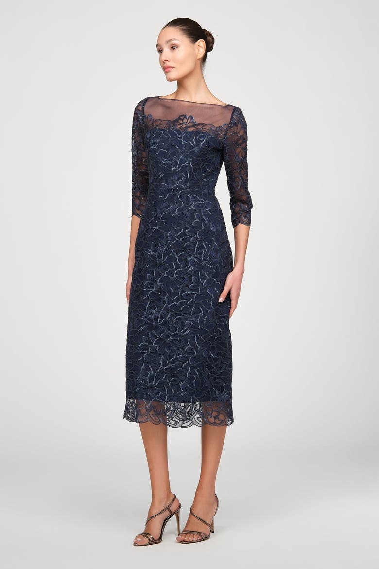 Marbella Beaded Midi Dress, Alternate, color, Nautical Navy