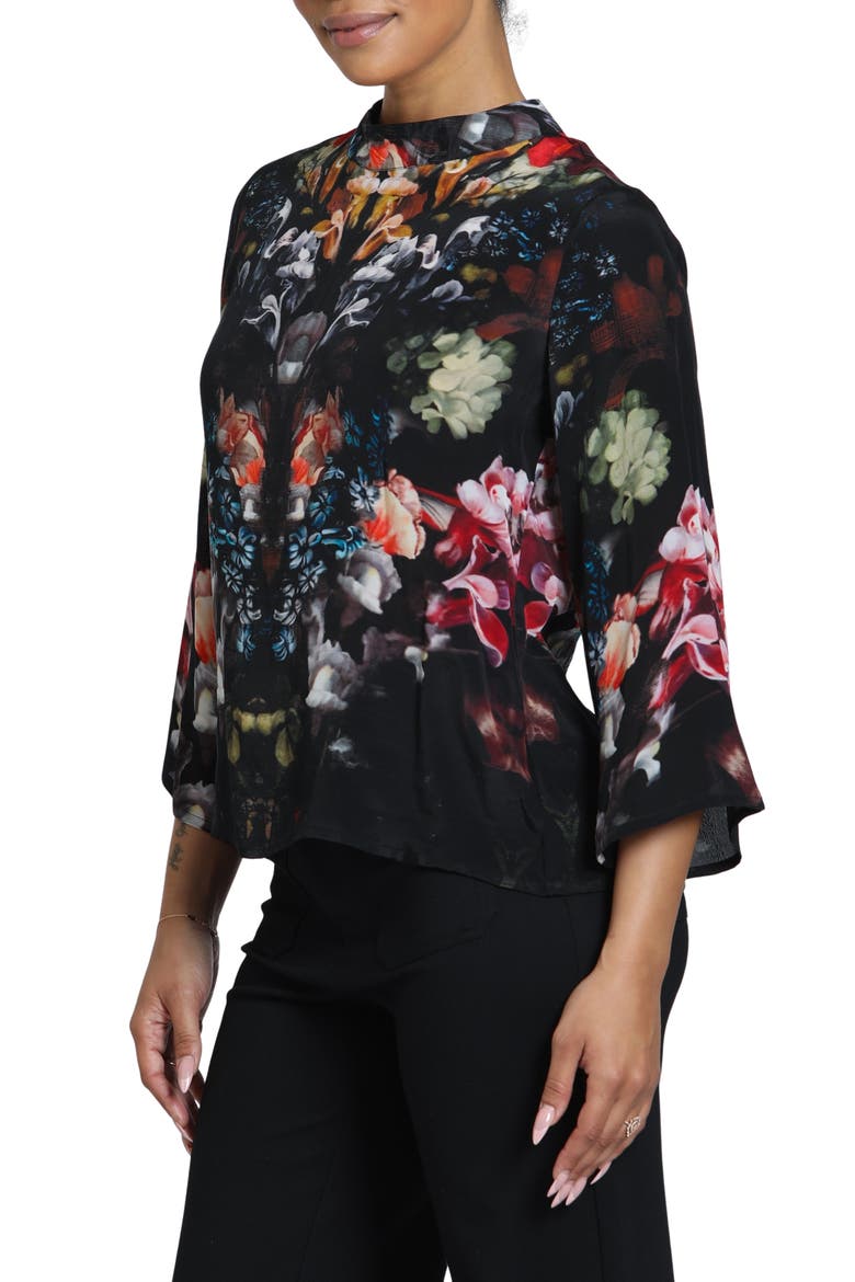 Band Collar Bell Sleeve Top, Alternate, color, ONYX JEWEL MULTI