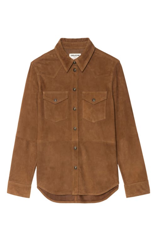 Zadig & Voltaire Suede Button-down Shirt In Brown