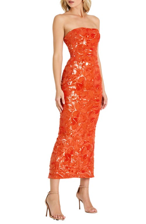 Helsi Leslie Pattern Sequin Strapless Gown In Orange
