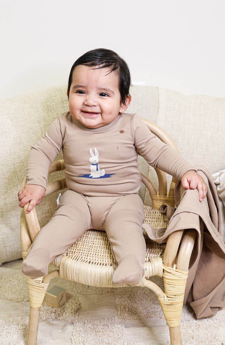 Manière Snow Bunny Cotton Blend Footie, Alternate, color, Mocha