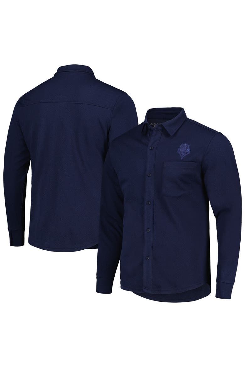 Men's Antigua Navy Seattle Sounders FC Streamer Diamond Button-Up Shacket, Main, color, Navy