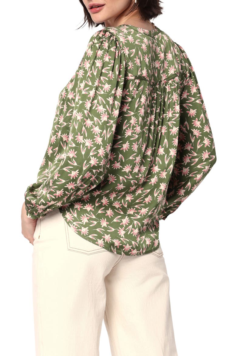 Fanning Floral Print Lace-Up Blouse, Alternate, color, LODEN GREEN MULTI