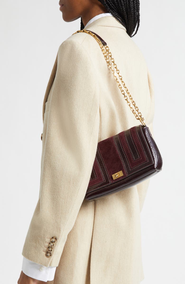 Anya Hindmarch Mortimer Paneled Patent Leather & Suede Crossbody Bag, Alternate, color, Grape