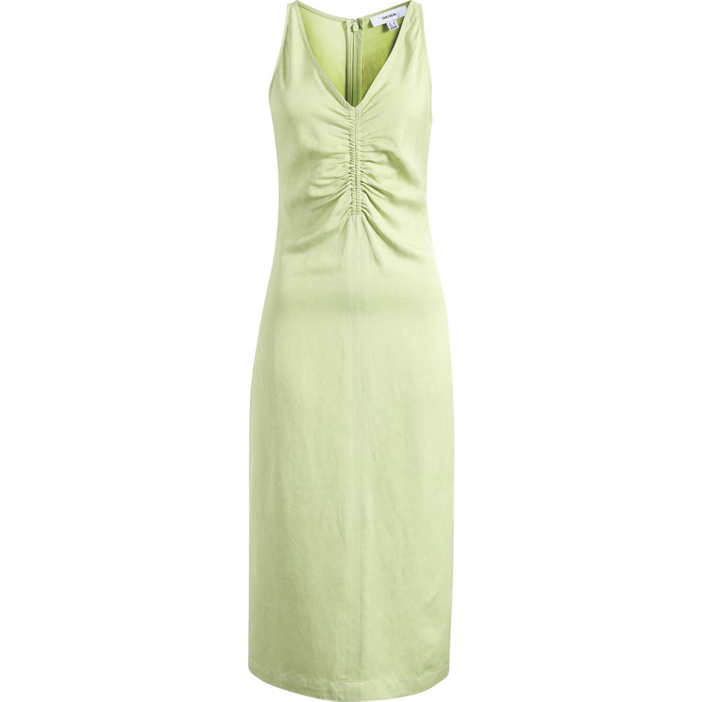Reiss Womens Green Pari Ruched Linen-blend Midi Dress In Green