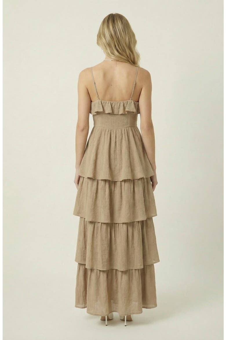 Strapless Tiered Ruffle Maxi Dress with High Slit, Alternate, color, Beige