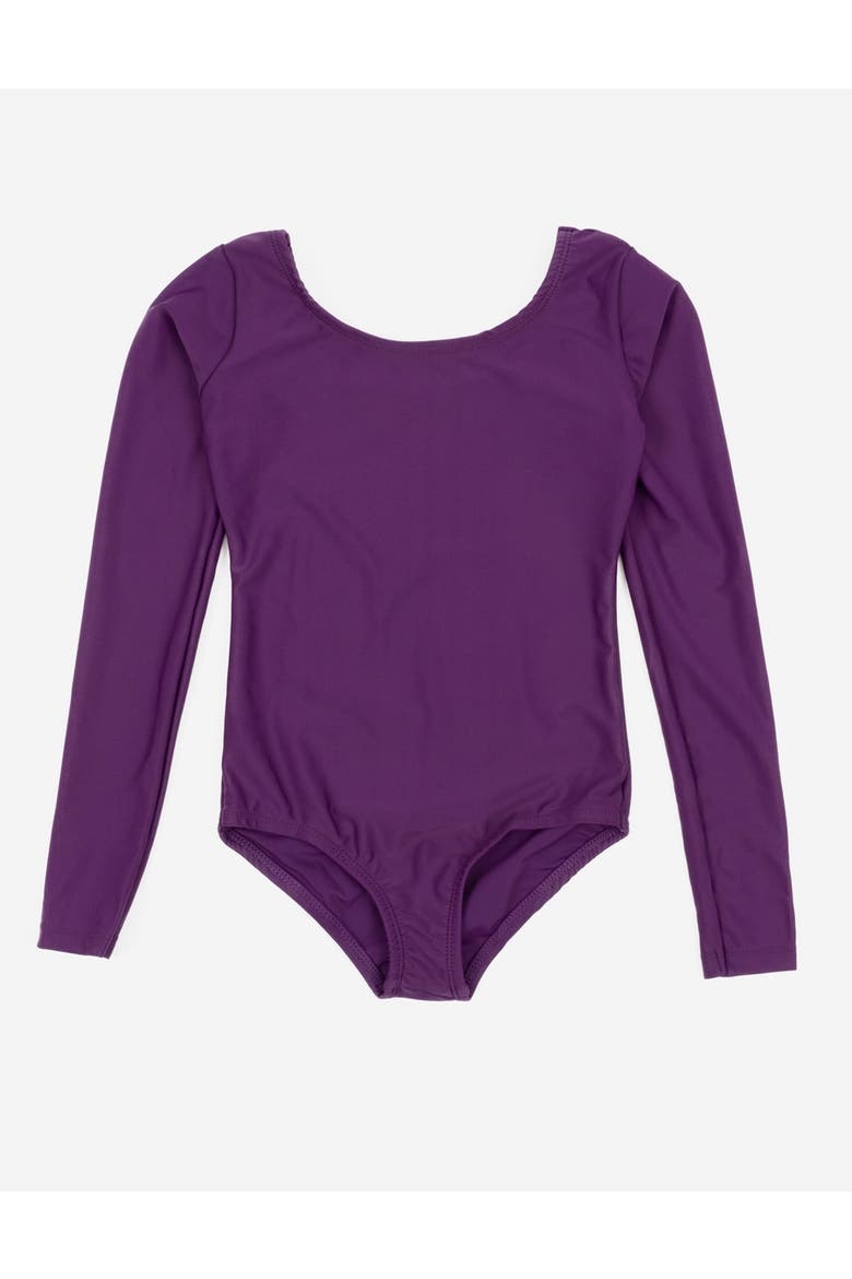 Girls Long Sleeve Leotard, Alternate, color, Dark Purple