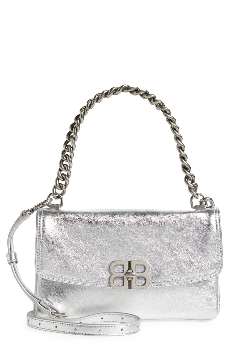 Balenciaga BB Soft Metallic Leather Smartphone Crossbody Bag, Main, color, 