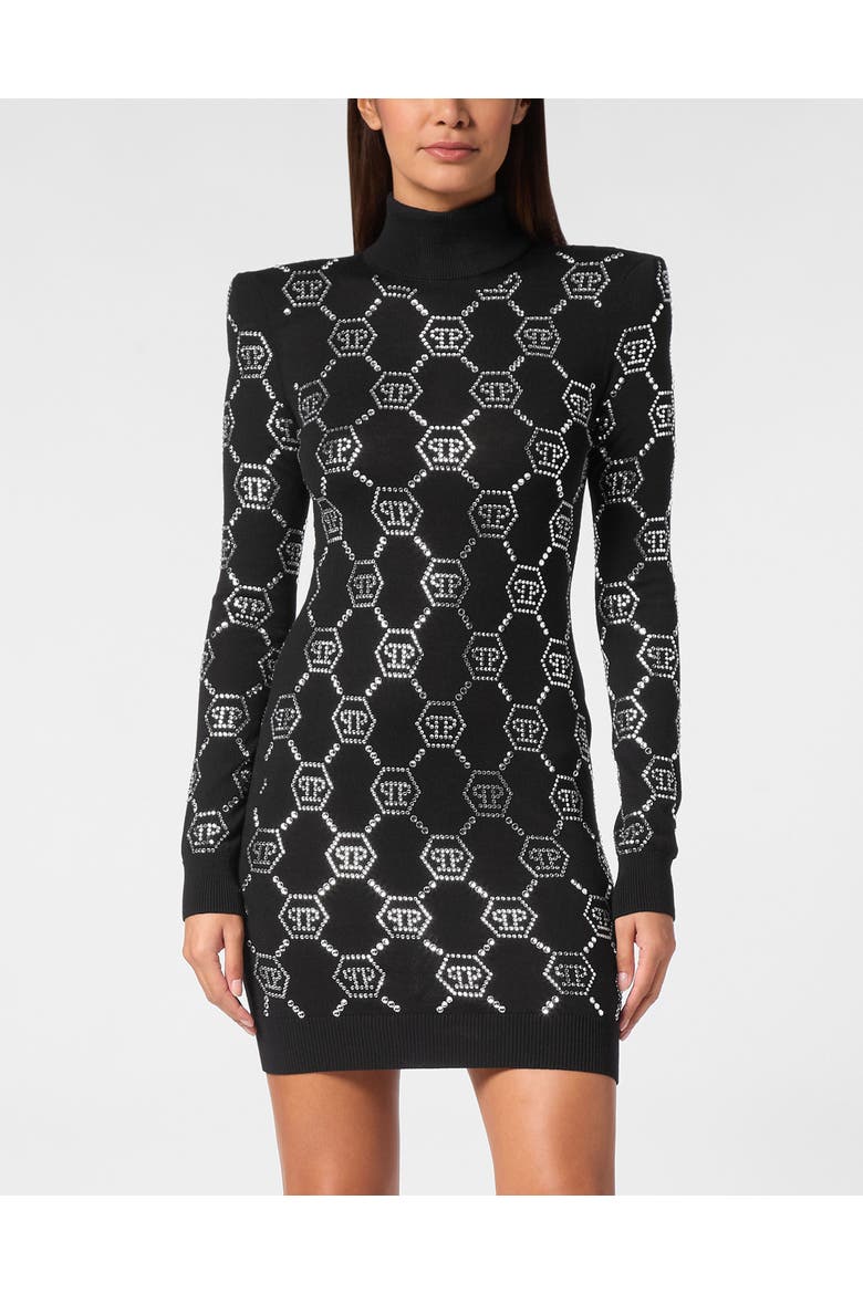 Knit Dress Monogram Women, Main, color, black