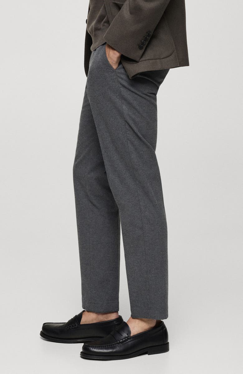 MANGO Regular Fit Navy Flat Front Textured Stretch Cotton Pants, Alternate, color, Light Heather Grey