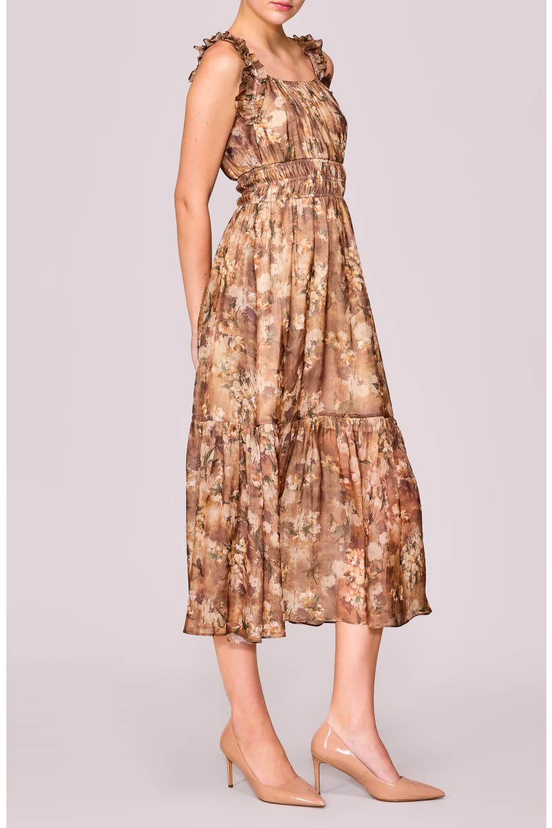 Floral Ruffle Tiered Midi Dress, Alternate, color, BEIGE FLORAL