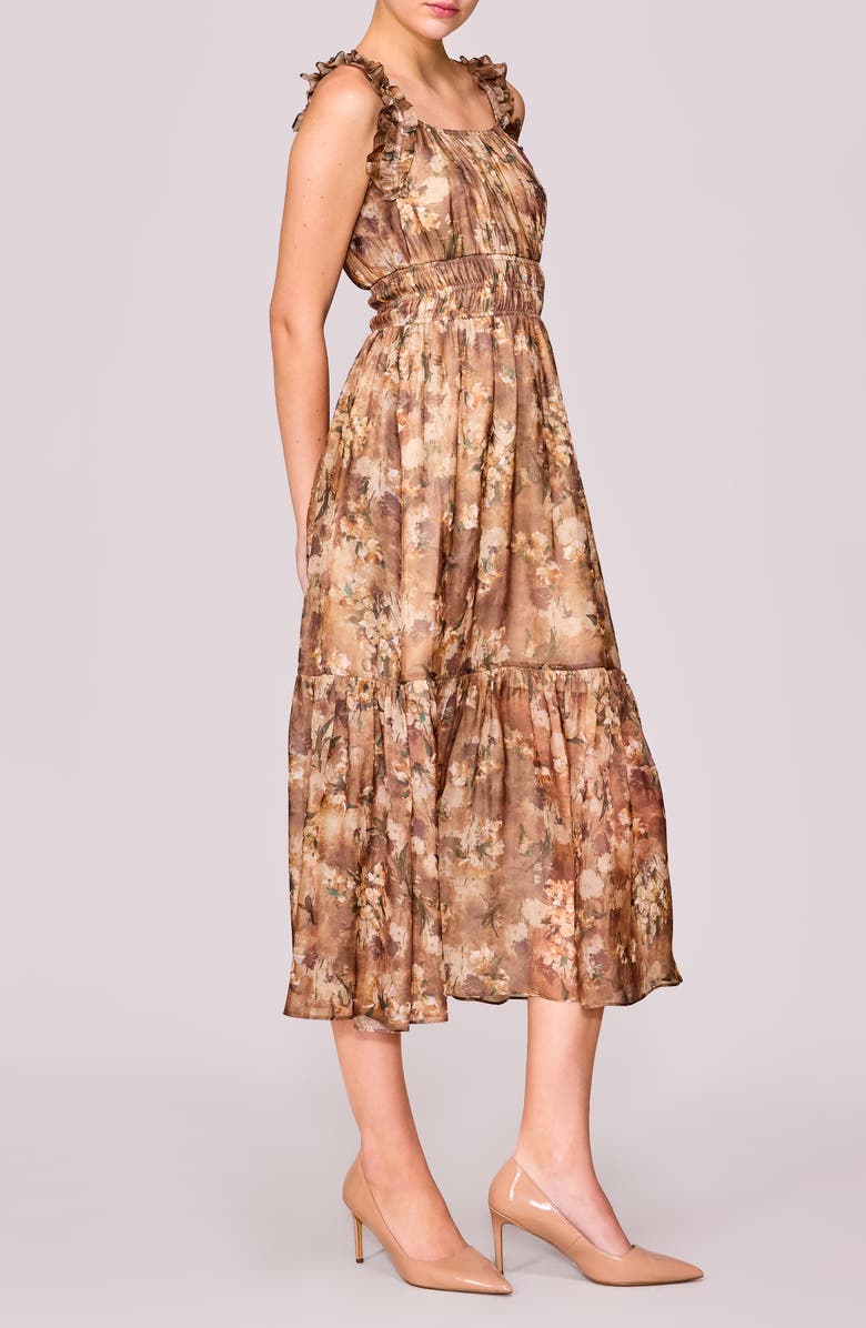 MELLODAY Floral Ruffle Tiered Midi Dress, Alternate, color, Beige Floral