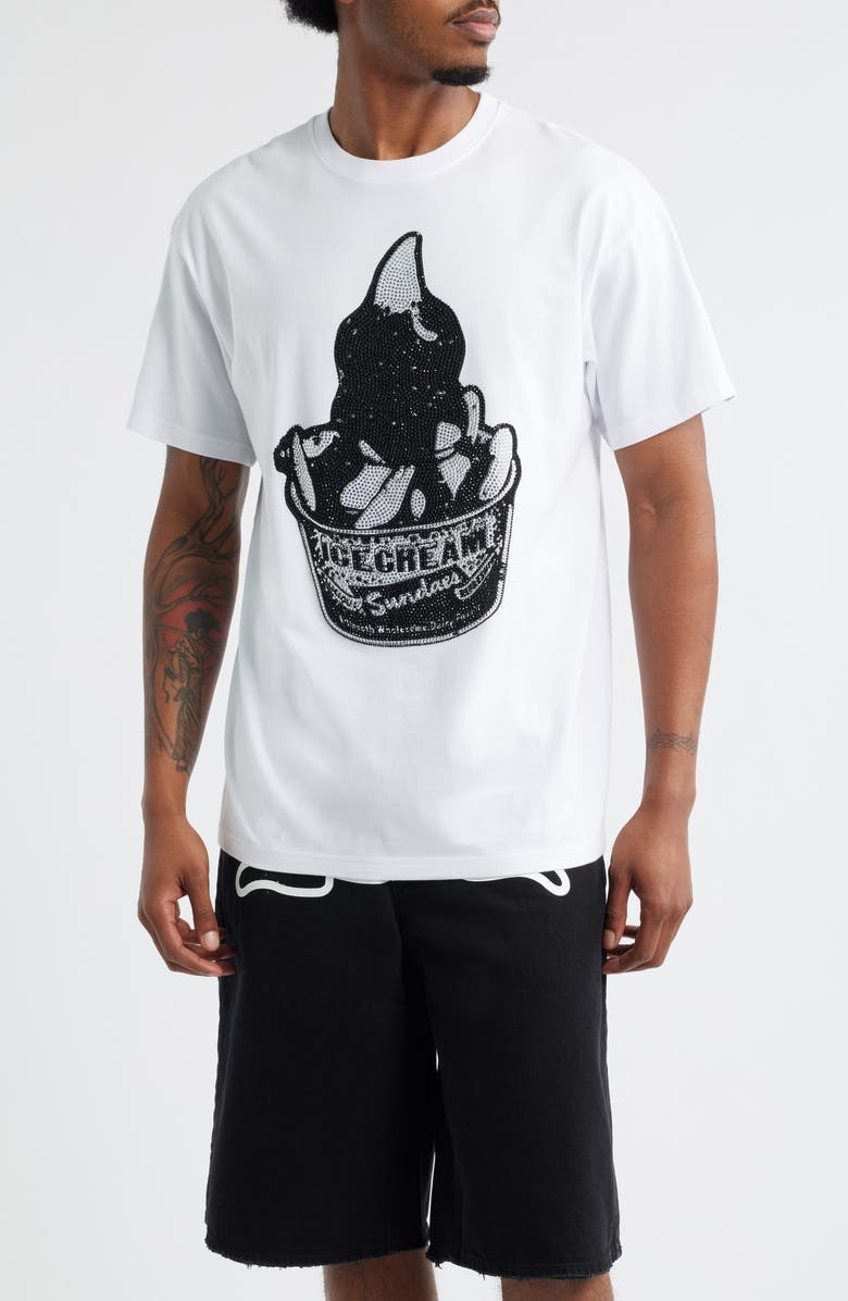 ICECREAM Gleam Embellished T-Shirt, Main, color, White