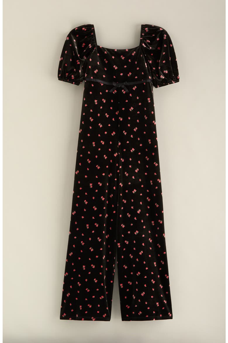 Kids' Velour Wide Leg Jumpsuit, Main, color, BLACK RED MILA ROSE