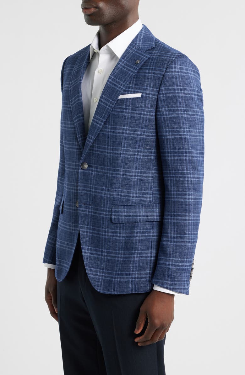 BOSS Hutson Slim Fit Navy Plaid Slub Wool Blend Sport Coat, Alternate, color, 