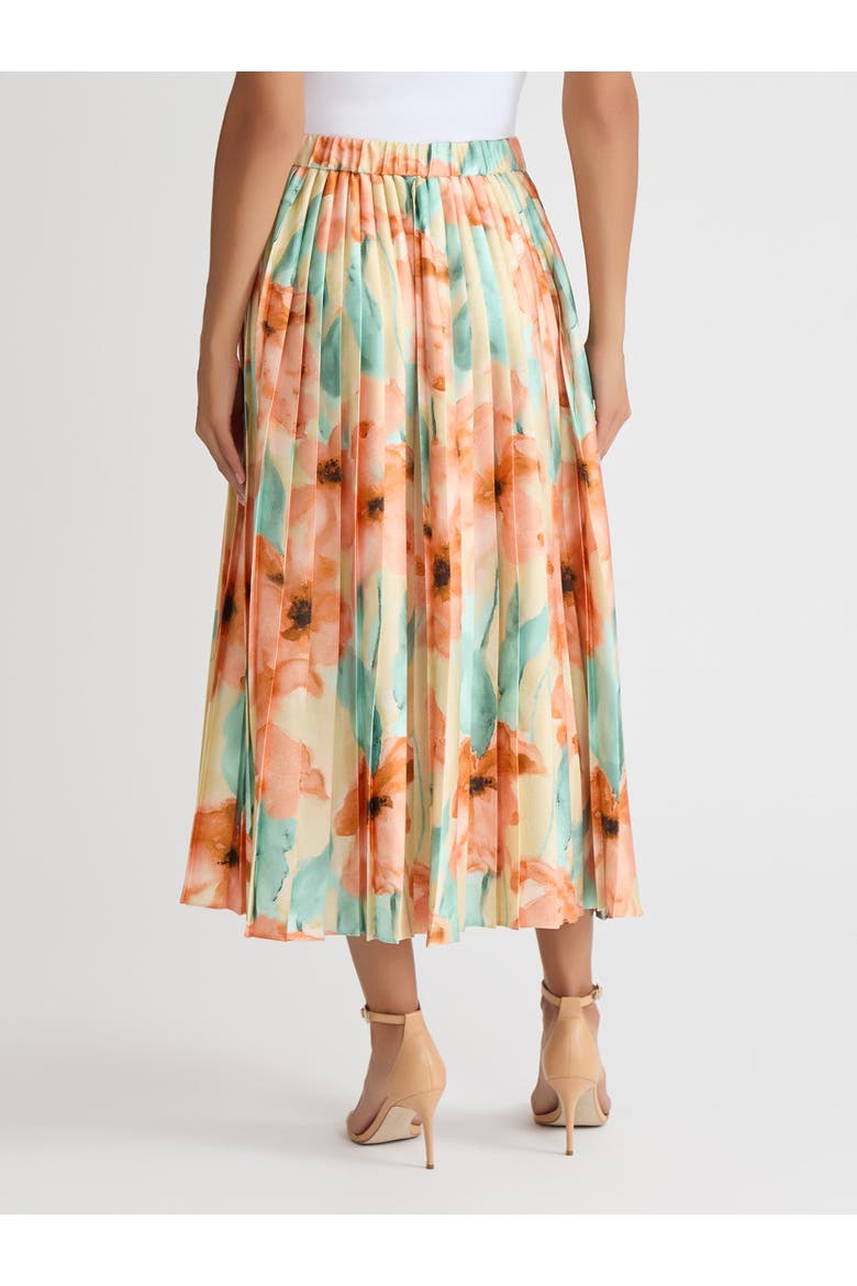 Floral Pleated Crepe de Chine Maxi Skirt, Alternate, color, Sunglow/Mystic Green