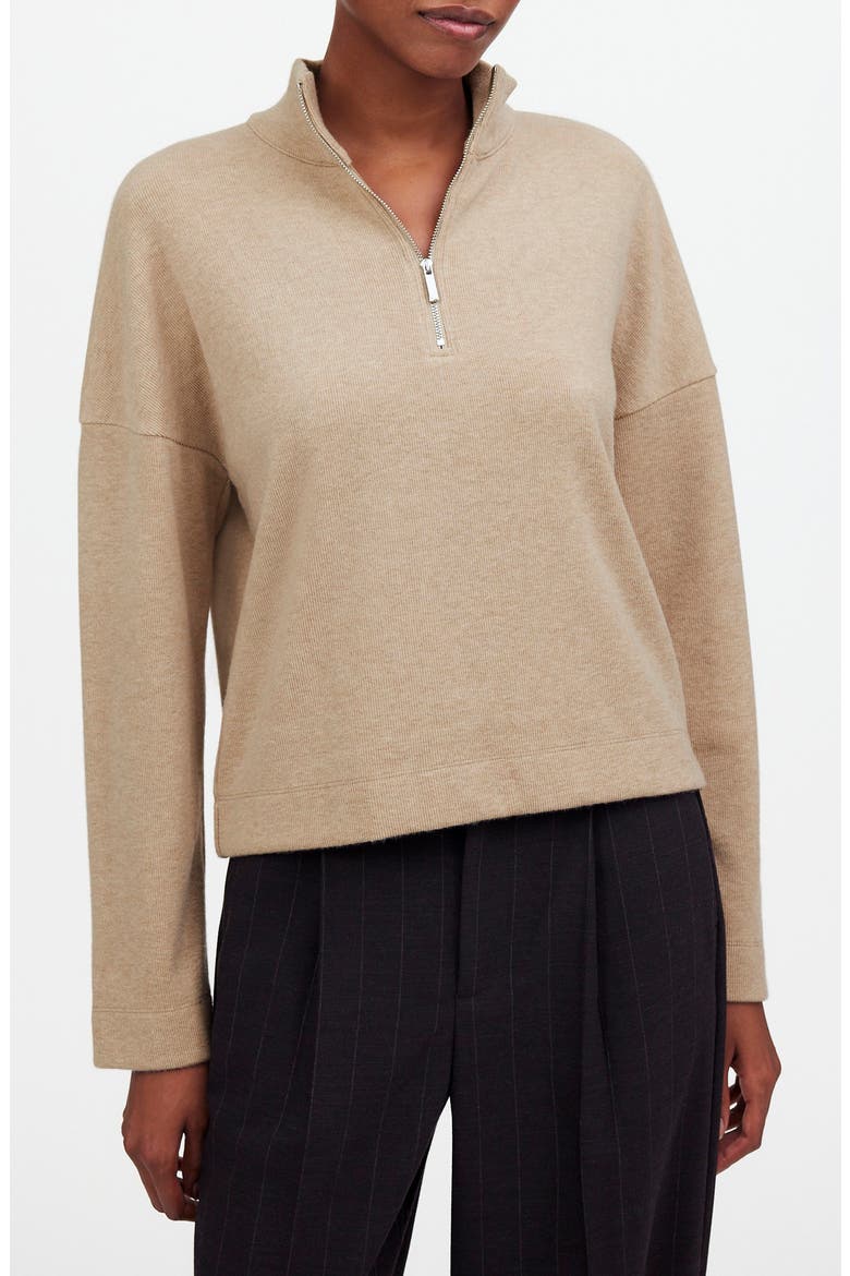Quarter-Zip Pullover Top, Main, color, FADED BIRCH