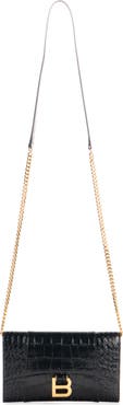 Balenciaga Hourglass Croc Embossed Patent Leather Wallet on a Chain